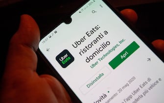 BARI, ITALY - MAY 30: In this photo illustration, Uber Eats app, an online food ordering and delivery platform, is installed on a phone on May 30, 2020 in Bari, Italy. The Court of Milan have placed Uber Italy srl, the Italian branch of, American multinational, Uber Technologies under judicial administration as part of a national investigation into alleged exploitation of food delivery riders.  (Photo Illustration Donato Fasano/Getty Images)