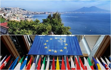 Napoli e le bandiere dell'Ue