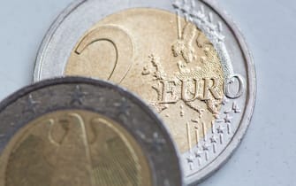 ILLUSTRATION - 13 April 2022, Berlin: Two 2-euro coins lie on top of each other on the floor. Photo: Fernando Gutierrez-Juarez/dpa (Photo by Fernando Gutierrez-Juarez/picture alliance via Getty Images)
