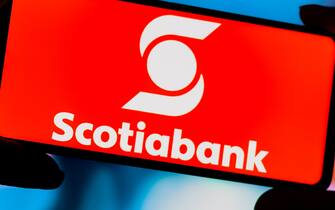 BRAZIL - 2022/08/24: In this photo illustration, the Scotiabank logo is displayed on a smartphone screen. (Photo Illustration by Rafael Henrique/SOPA Images/LightRocket via Getty Images)