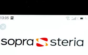 KIEV, UKRAINE - 2018/12/03: Sopra Steria Information technology consulting company logo seen displayed on smart phone. (Photo by Igor Golovniov/SOPA Images/LightRocket via Getty Images)