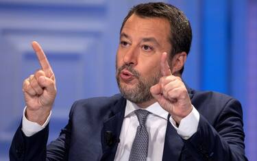 Italian Minister of Infrastructure and Sustainable Mobility, Matteo Salvini, attends the Raiuno Italian tv program "Porta a porta" conducted by Italian journalist Bruno Vespa, Rome, Italy, 24 October 2022.
ANSA/MASSIMO PERCOSSI