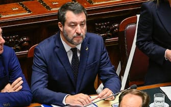 Matteo Salvini Ministro delle Infrastrutture e vicepremier during the session in the Chamber of Deputies for the vote of confidence of the Meloni government October 25, 2022 in Rome, Italy.