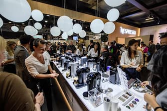 Visitors look at coffee machines at the booth of Nespresso at the International Consumer Electronics Fair (Internationale Funkausstellung Berlin, IFA) in Berlin, Germany, 31 August 2018. ANSA/CLEMENS BILAN