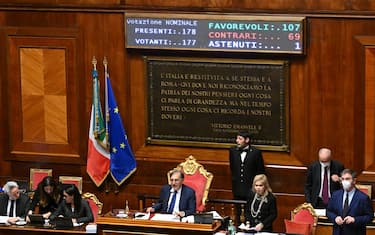 Il tabellone con il risultato del voto finale alla Legge di Bilancio al Senato. Roma, 29 Dicembre 2022. ANSA/CLAUDIO PERI 