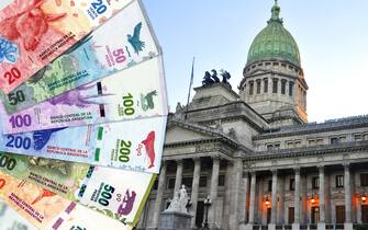 Argentine pesos: banknotes with new animal designs and Congress of the Argentine Nation.