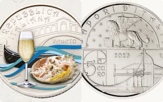 Il prosecco e il Veneto raffigurati su una moneta