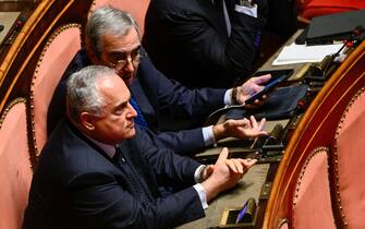 Claudio Lotito during the session in the Palazzo Madama in Rome the vote of confidence of the Meloni government October 26, 2022 in Rome, Italy.