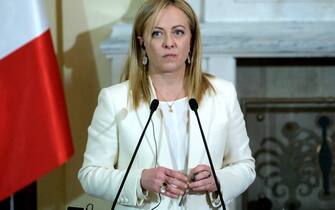Italian Prime Minister Giorgia Meloni holds a press conference along with Polish President following their meeting at the Presidential Palace in Warsaw, Poland on February 20, 2023. Photo by Damian Burzykowsk/Newspix/ABACAPRESS.COM