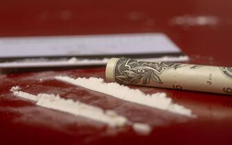 cocaine on a red table