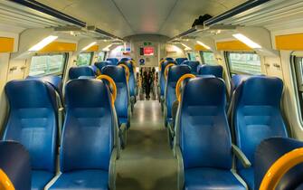 On the upper deck Inside a Trenitalia double decked railway coach, Italy