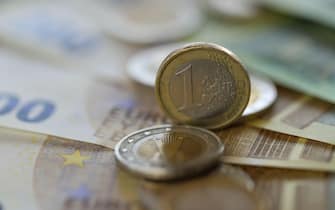 Money.Euro coins and euro banknotes