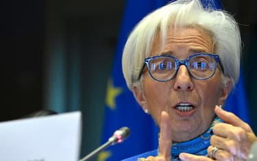 European Central Bank (ECB) President Christine Lagarde answers questions during the European Parliament Committee on Economic Affairs at the EU Parliament in Brussels on March 20, 2023. (Photo by John THYS / AFP)