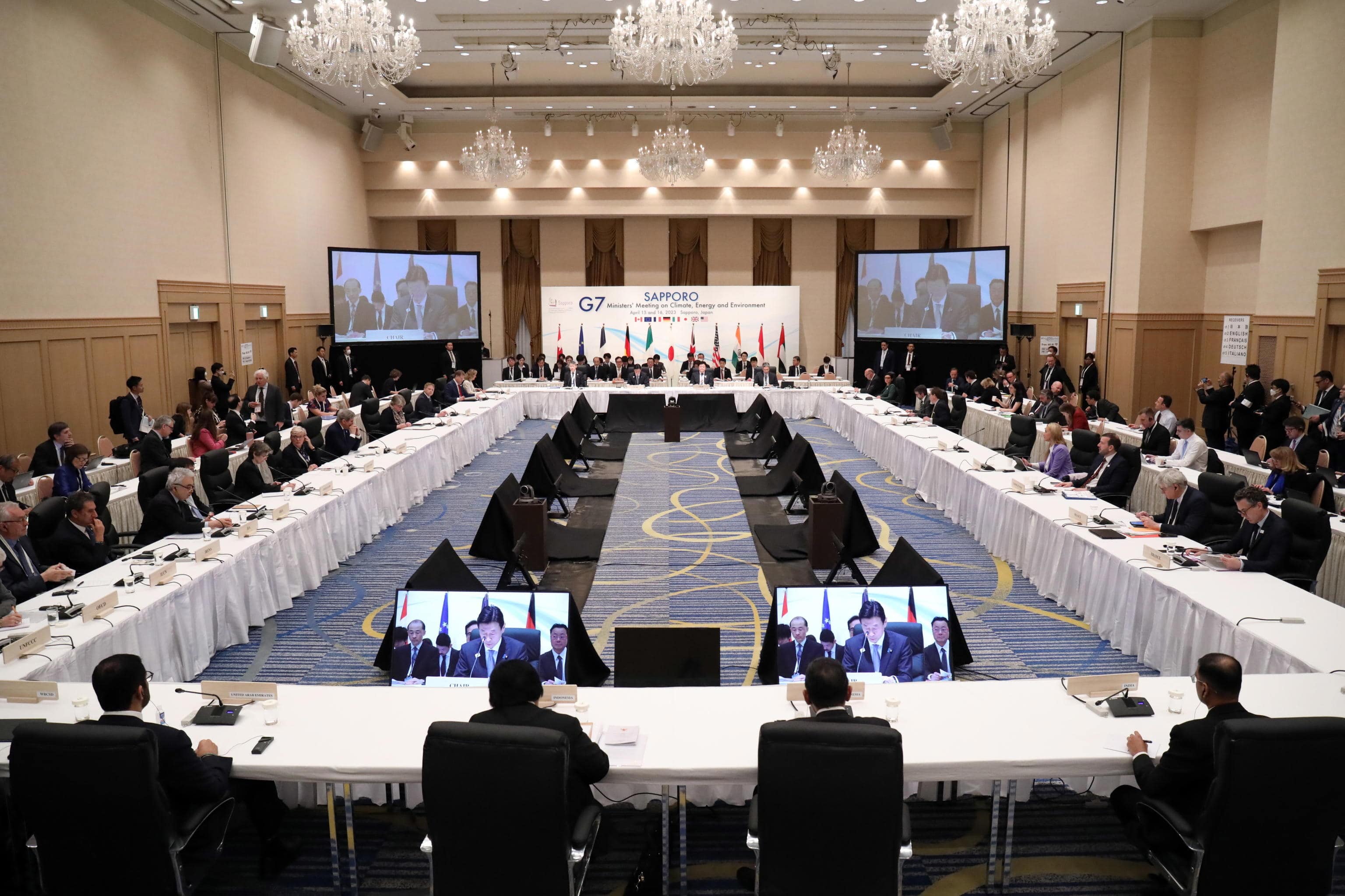 epa10573490 General view of the G7 Ministers' Meeting on Climate, Energy and Environment meeting in Sapporo, northern Japan, 15 April 2023.  EPA/JIJI PRESS JAPAN OUT EDITORIAL USE ONLY/