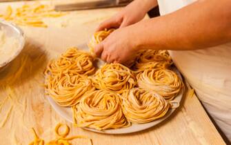 Fresh pasta being made in a Rome restaurant.