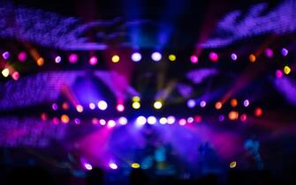 Defocused stage lights on concert stage