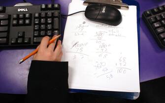 71495519 NEW YORK - JANUARY 11: A young student's computer work station during her after-school learning program on January 11, 2006 at SCORE! Educational Center in Manhattan, New York. There are 168 SCORE! centers around the country. On average students attend a one-hour session twice a week. (Photo by Farah Nosh/Getty Images)