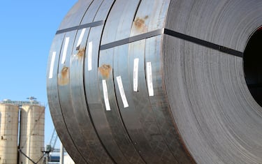 TARANTO, ITALY - APRIL 09: Steel produced by Ilva stationary in the port of Taranto, ready to be shipped all over the world on April 09, 2020 in Taranto, Italy. (Photo by Donato Fasano/Getty Images)