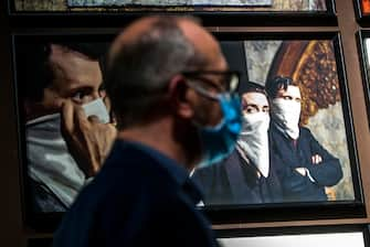 People visit the exhibition  Once upon a time Sergio Leone  at the Ara Pacis museum during Italian Republic Day  Festa della Repubblica  in Rome, Italy, 02 June 2020. 
ANSA/ANGELO CARCONI