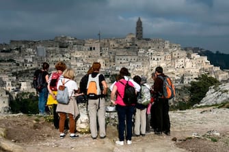 A general view taken on October 19, 2018 shows visitors in the southern Italian city of Matera, which has been selected as the 2019 European capital of culture. (Photo by Filippo MONTEFORTE / AFP)        (Photo credit should read FILIPPO MONTEFORTE/AFP via Getty Images)
