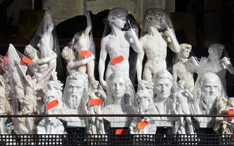 FLORENCE, ITALY - OCTOBER 29, 2015: Items for sale in a Florence, Italy, souvenir shop includes small reproductions of Renaissance marble statues and busts of famous Italian artists and scientists. (Photo by Robert Alexander/Getty Images)