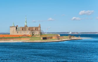 Danish harbour of Helsingor with Kronborg castle in the background.
