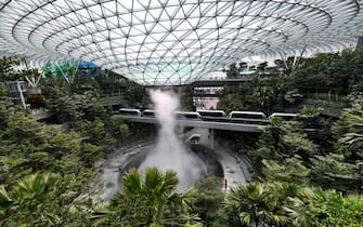 TOPSHOT - Newly built Changi Jewel complex at the Changi international airport is pictured during a media preview in Singapore on April 11, 2019. (Photo by Roslan RAHMAN / AFP)        (Photo credit should read ROSLAN RAHMAN/AFP via Getty Images)
