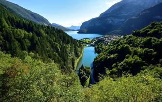 1144525006 Lake Bior (in the foreground) and Lake Molveno, Trentino-Alto Adige, Italy.