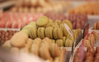 PARIS, Sept. 4, 2019  Photo taken on Aug. 30, 2019 shows macarons at a macaron shop Pierre Herme in Paris, France. Macaron is a sweet meringue-based confection made with egg white, icing sugar, almond powder and food clothing. It used to be an aristocratic food and a symbol of luxury in history. As a symbol of French dessert, Macaron is popular with people all over the world nowadays. (Credit Image: Â© Gao Jing/Xinhua via ZUMA Wire)
