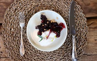 MOSCOW REGION, RUSSIA - OCTOBER 16, 2021: A beet dish served at the Biologie gastro bistro in the village of Ilyinskoye, Krasnogorsk Municipality, west of Moscow. On October 14, it was awarded a Michelin star. Vladimir Gerdo/TASS/Sipa USA