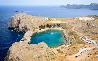 Tiny heart-shaped bay and tourist attraction in Lindos, Greece