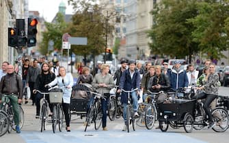 Dronning Louise's Bro (Queen Louise's Bridge) connects inner Copenhagen and NÃ¸rrebro and is frequented by many cyclists and pedestrians every single day on November 9, 2016 in Copenhagen, Denmark.  (Photo by FrÃ©dÃ©ric Soltan/Corbis via Getty Images)