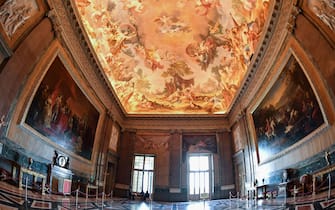 A view of one of the rooms of the royal apartments called the Hall of Alexander at Reggia di Caserta, a UNESCO world heritage site and one of the great Royal Palaces of Europe, during a preview of the Spring/Summer 2020 collection by Stefano Ricci, Italy's iconic Florence-based fashion house, in Caserta near Naples, on May 21, 2019. - Italian luxury designer Stefano Ricci and his sons are playing at being kings for the day as they unveil their latest collection at the sumptuous Reggia di Caserta near Naples. (Photo by Andreas SOLARO / AFP)        (Photo credit should read ANDREAS SOLARO/AFP via Getty Images)