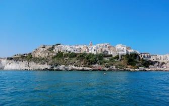 VIESTE, PUGLIA, ITALY - 2020/08/21: View of Vieste from the sea, in the Gargano National Park, region (Puglia) Apulia, southern Italy. (Photo by Salvatore Laporta/KONTROLAB/LightRocket via Getty Images)