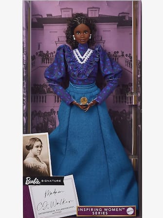 BGUK_2446120 - Los Angeles, CA  - Barbie pays tribute to America's first female self-made millionaire Madam CJ Walker with new doll – and it’s already sold out! Mattel announced it would be paying tribute to the Indianapolis entrepreneur and philanthropist as part of its Barbie Inspiring Women Series. Madam C.J. Walker served as the blueprint for the self-made American businesswoman, and today her legacy lives on. Mattel said it was: “Honored to introduce this trailblazer's story to a new generation as the latest heroine in the @Barbie Inspiring Women Series! The Barbie® Inspiring Women Series pays tribute to incredible heroines of their time; courageous women who took risks, changed rules and paved the way for generations of girls to dream bigger than ever before. The series proudly honors Madam C.J. Walker as its next addition. Madam CJ Walker’s unflinching determination and pioneering spirit not only helped revolutionize the hair care industry of the time, but broke boundaries and opened doors for the next generation of women entering business and entrepreneurship.” One of the twentieth century's most successful women entrepreneurs, Walker made her fortune by developing and marketing a line of hair care and cosmetics products through the business she incorporated in Indianapolis in 1910, the Madam CJ Walker Manufacturing Company. As well as creating a line of hair care products, she also built a factory, hair and manicure salon and second training school in Indianapolis. The Madam CJ Walker Barbie is holding a miniature replica of her original Wonderful Hair Grower product. A’Lelia Bundles, the great-great-granddaughter of Walker, said the doll captures the essence of the first female self-made millionaire.  "Their design team graciously welcomed me throughout all steps of the process – from hair development to packaging – to capture and celebrate the legacy of this trailblazing Black businesswoman," Bundles said. "I can’t wait for a new genera