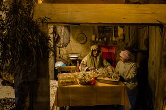 The figures recreate the characters of the Living Nativity in Palombaio, a small hamlet of Bitonto in Puglia, on December 28th (Photo by Davide Pischettola/NurPhoto via Getty Images)