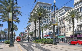 cibo Streetcar on Canal Street in New Orleans. The historic French Quarter is a major tourist attraction.