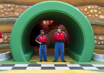 Workers during a media preview of Super Nintendo World theme park at Universal Studios Hollywood in Universal City, California, US, on Thursday, Feb. 16, 2023. The interactive replica of Nintendo Co.'s lands and characters will open to the public on February 17. Photographer: Kyle Grillot/Bloomberg via Getty Images