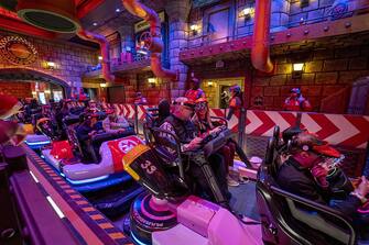 Guests ride Mario Kart: Bowser's Challenge during a media preview of Super Nintendo World theme park at Universal Studios Hollywood in Universal City, California, US, on Thursday, Feb. 16, 2023. The interactive replica of Nintendo Co.'s lands and characters will open to the public on February 17. Photographer: Kyle Grillot/Bloomberg via Getty Images