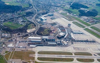 A quite detailed view the airport of Zürich, taken from a taking off plane.