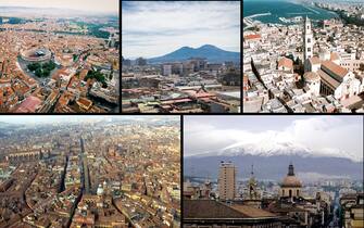 Vedute della città di Verona, Napoli, Catania, Bologna e Catania