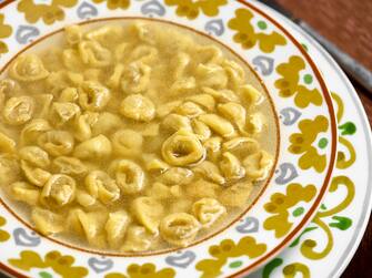 Tortellino in broth is a typical dish of Bolognese cuisine, it is a pasta filled with meat cooked in chicken broth