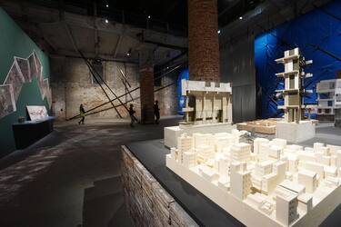 A wiev of the exibithion "The Laboratory of the Future" by Lesley Lokko inside the Corderie dell'Arsenale, at the 18° exibition of Biennale Architecture, during the pre-opening of Biennale Architecture 18° exibithion, Venice, may 17th. 2023. ANSA/ANDREA MEROLA