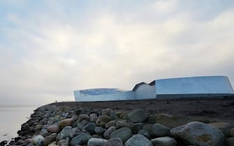 The Blue Planet Aquarium, Copenhagen, Denmark. Architect: 3xn, 2013. Panoramic view of building on elevated headland with rocks and the sea. (Photo by: Hufton + Crow/View Pictures/Universal Images Group via Getty Images)
