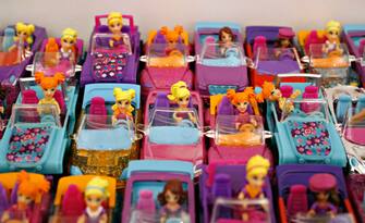 UNITED STATES - FEBRUARY 08:  Polly Pocket PollyWheels sit on display in the Mattel showroom in New York, Thursday, February 8, 2007.  (Photo by Daniel Acker/Bloomberg via Getty Images)
