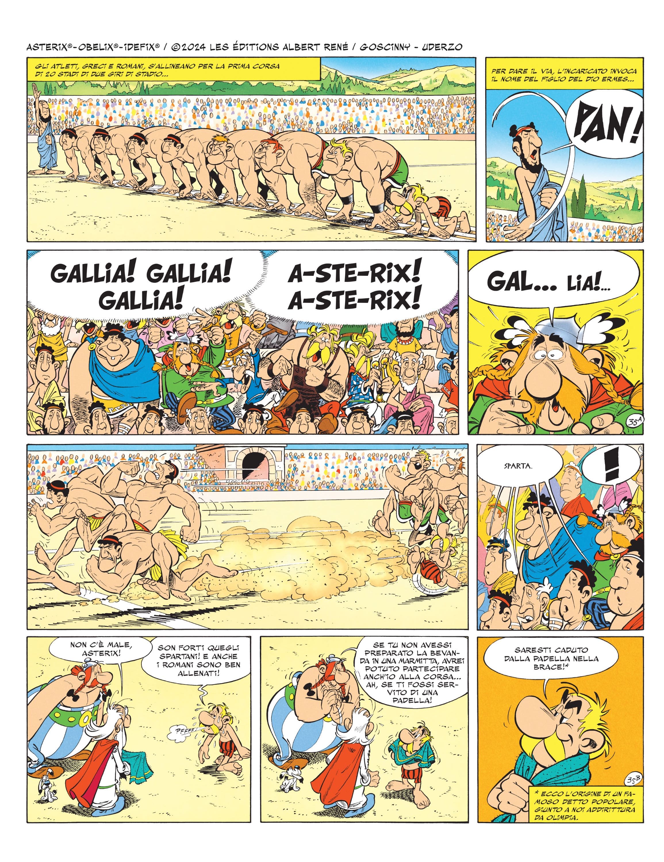 Asterix compete nella corsa in una tavola tratta da Asterix alle Olimpiadi