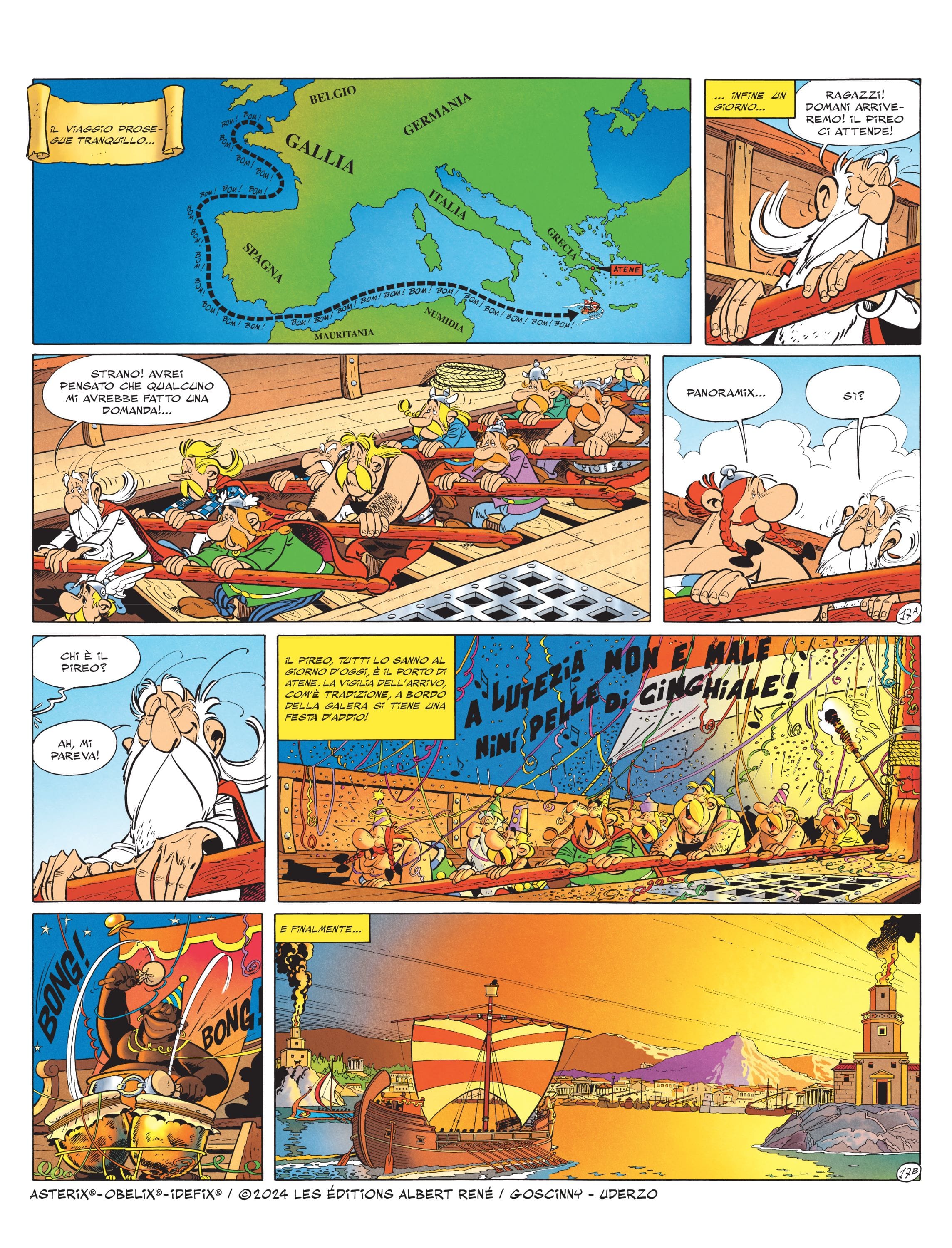 Il viaggio dei galli verso Olimpia in una tavola estratta da Asterix alle Olimpiadi