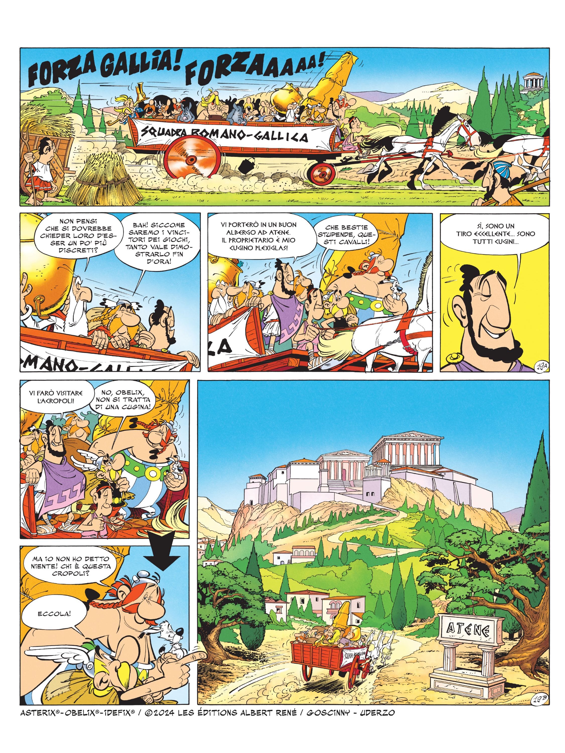 I galli in visita ad Atene in una tavola tratta da Asterix alle Olimpiadi