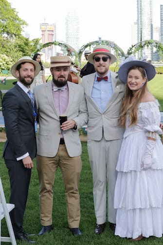 United Nations, New York, USA, June 15, 2019 - Guests dressing in the fashion of the early 1800s a tended the first celebration of Blooms day today at the UN Headquarters in New York. The Bloomsday Festival is an annual celebration of James Joyce&#x92;s modernist epic Ulysses, the events of which take place in Dublin and oround the world on 16 June 1904. The name is inspired by the main character Leopold Bloom on his Book Ulysses .
Photo: Luiz Rampelotto/EuropaNewswire

PHOTO CREDIT MANDATORY. | usage worldwide (Luiz Rampelotto/EuropaNewswire / IPA/Fotogramma, New York - 2019-06-14) p.s. la foto e' utilizzabile nel rispetto del contesto in cui e' stata scattata, e senza intento diffamatorio del decoro delle persone rappresentate