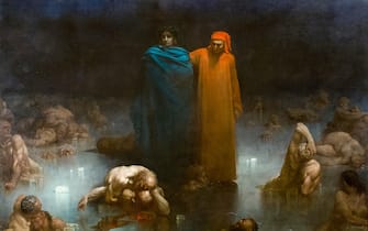 Gustave Doré, Dante and Virgil in the Ninth Circle of Hell, Divine Comedy painting, 1861